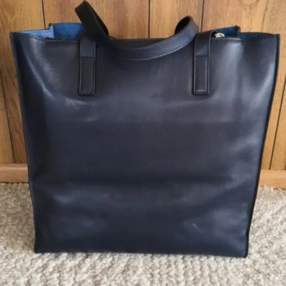 Prada black leather tote w blue interior - Picture 3 of 5